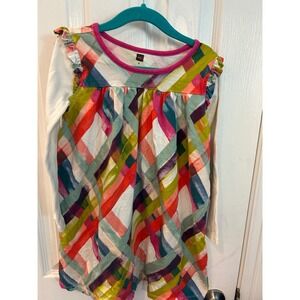 Tea Collection Dress Multicolor Abstract Geometric Ruffle Long Sleeve Kids 6